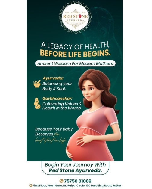 Red Stone Ayurveda Garbhsanskar motherhood and healthy pregnancy awareness banner